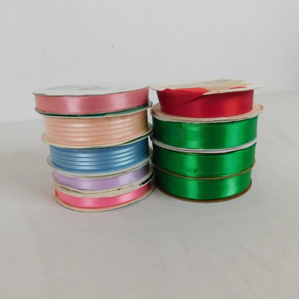 9 Rolls Offray Sheer Splendor Ribbon Assorted Colors Sizes 5/8 3/8 1/4 Red Pink
